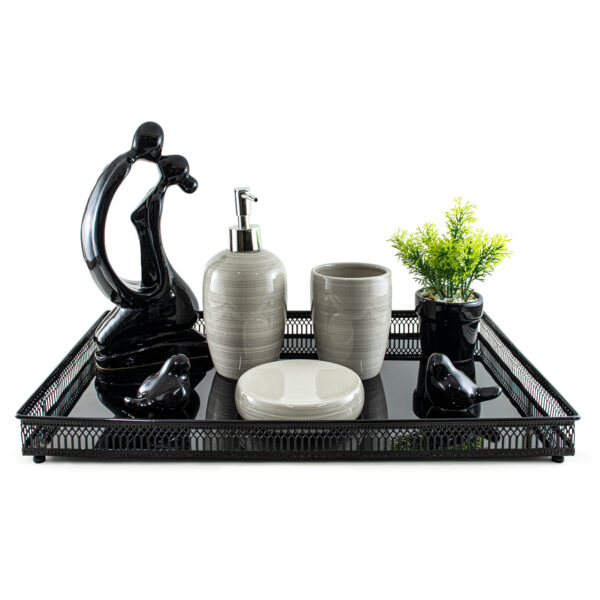 Bandeja Espelhada Decorativa Grande Preta Aparador Sala 45cm