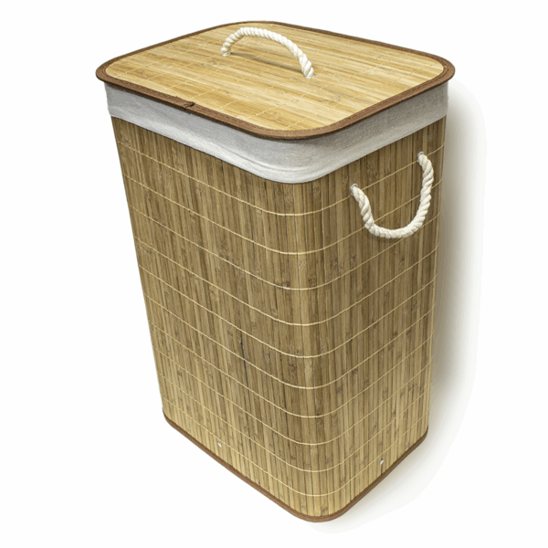 Cesto Para Roupas Sujas De Bambu Forrado Banheiro Lavanderia Organizador Grande 61cm