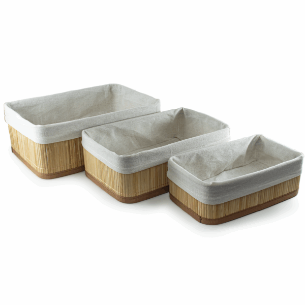 Kit 3 Cestos Organizadores De Bambu Para Pão Multiuso Decoração P/M/G