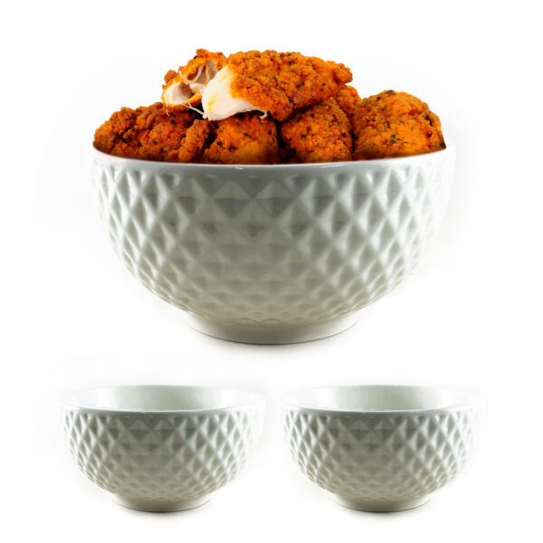 Kit 2 Tijelas Bowl De Porcelana Grande Branco Diamante Para Sopa Caldos Sobremesa 800ml