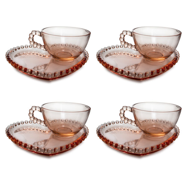 Conjunto 4 xícaras com pires de cristal perolada